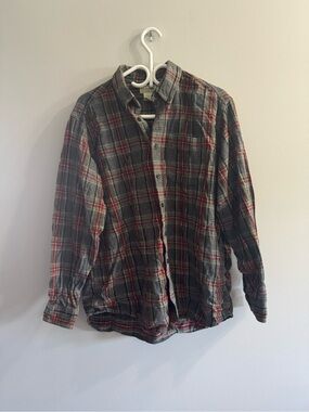 L.L. Bean Scotch Plaid Flannel Shirt Men’s Size Large - Grey/Red